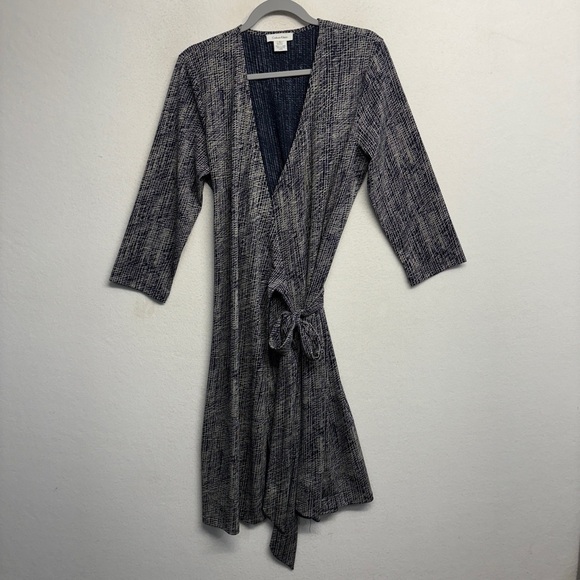 Calvin Klein Midi Wrap Dress L 3/4 Sleeve Navy Blue - Picture 1 of 9